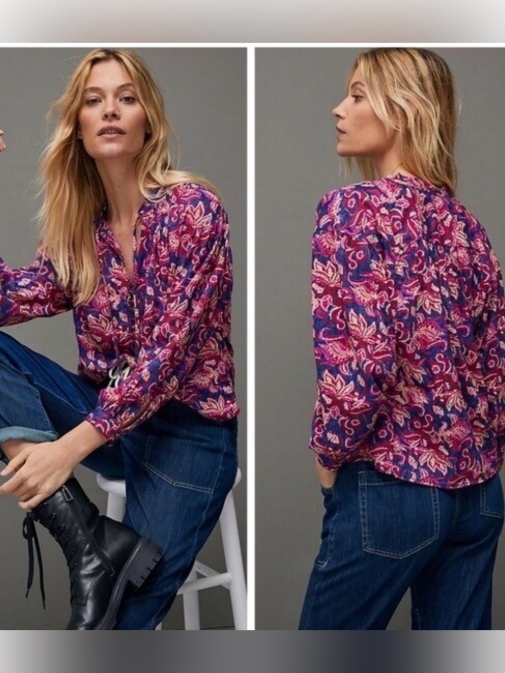 Anthropologie Pilcro Floral Pink and Blue Women's Top Size XS